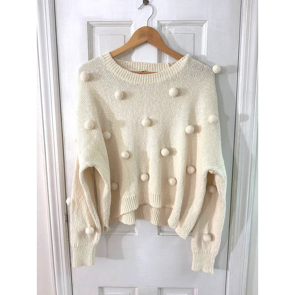 Madewell Off White Pom-Pom Knit Pullover Sweater L